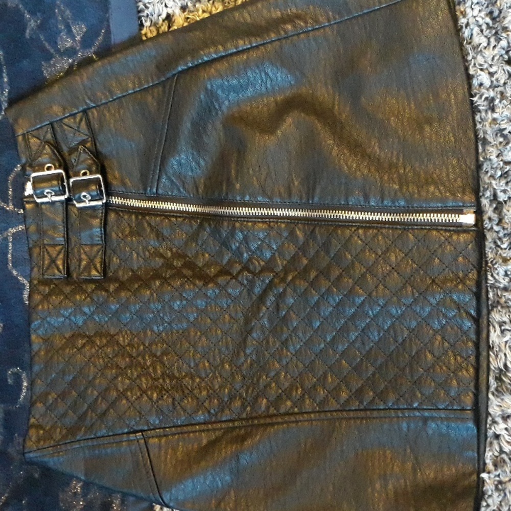 Divided Black Faux Leather Moto Buckle Mini Skirt
